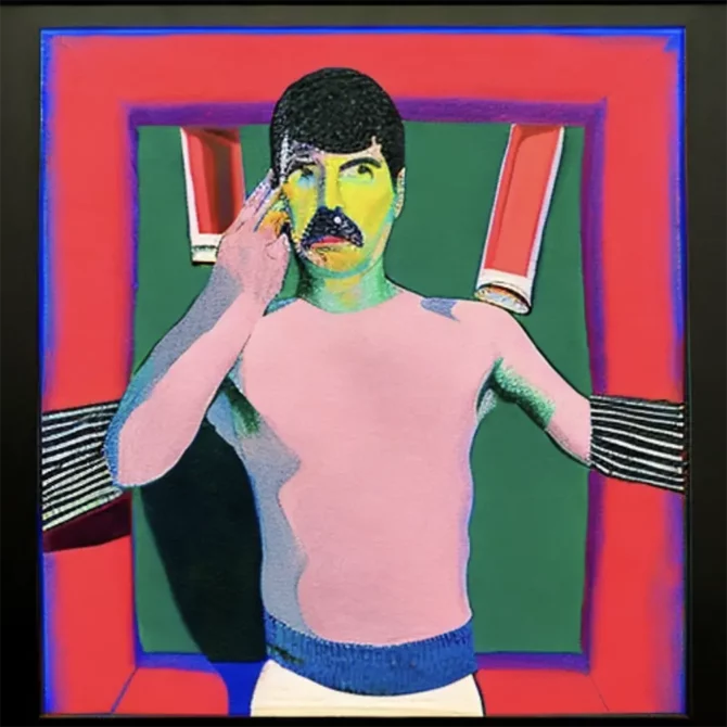 Freddie Mercury in the style of David Hockney     22